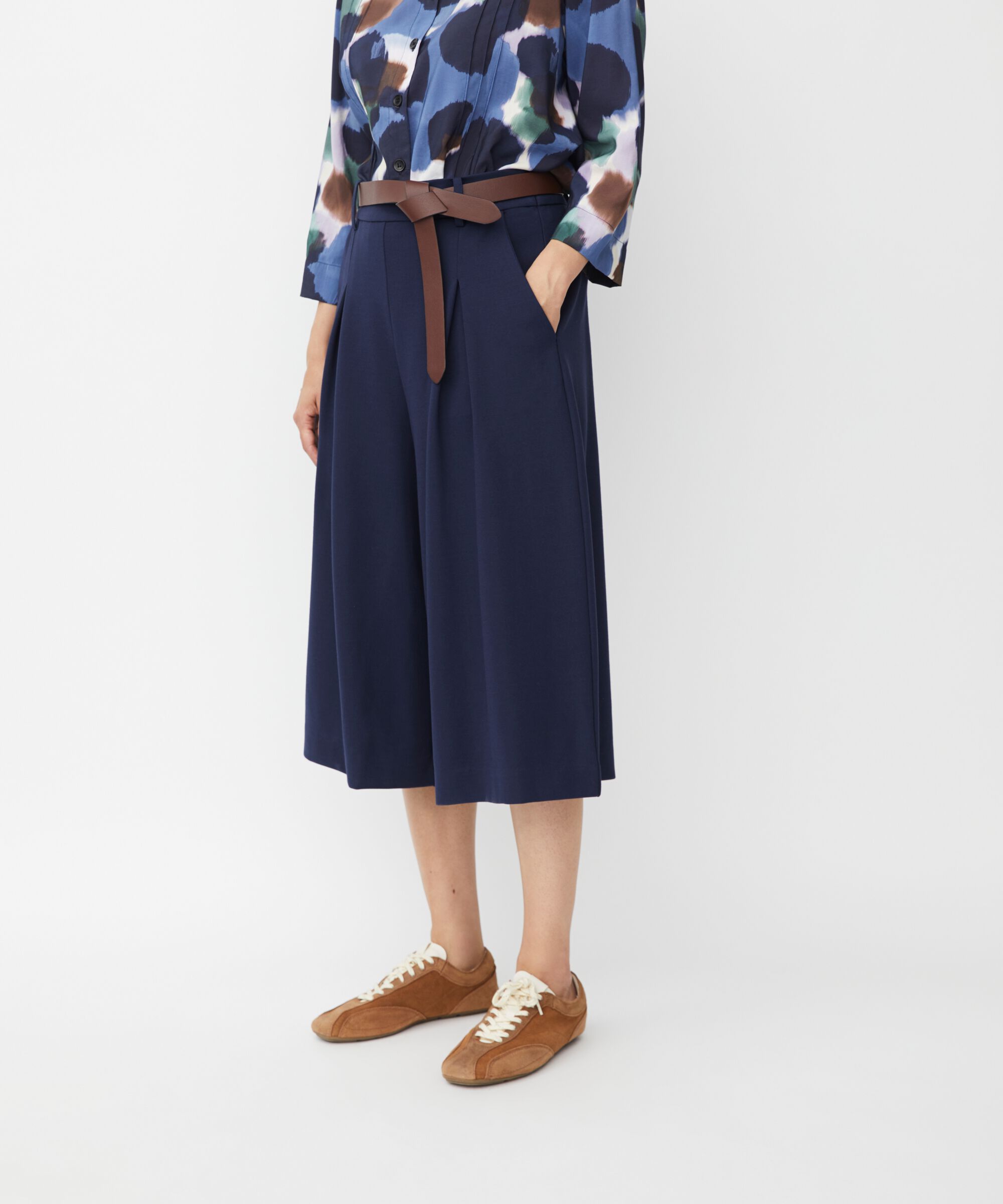 Pantalon En Jersey Avec Plis Sur Le Devant Et Zip Caché Sur Le Côté, Navy Blazer