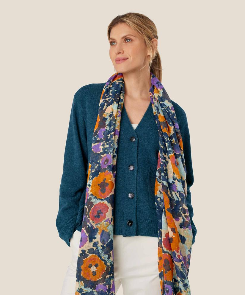 écharpe fleurie en coton mélangé, Meadow Violet