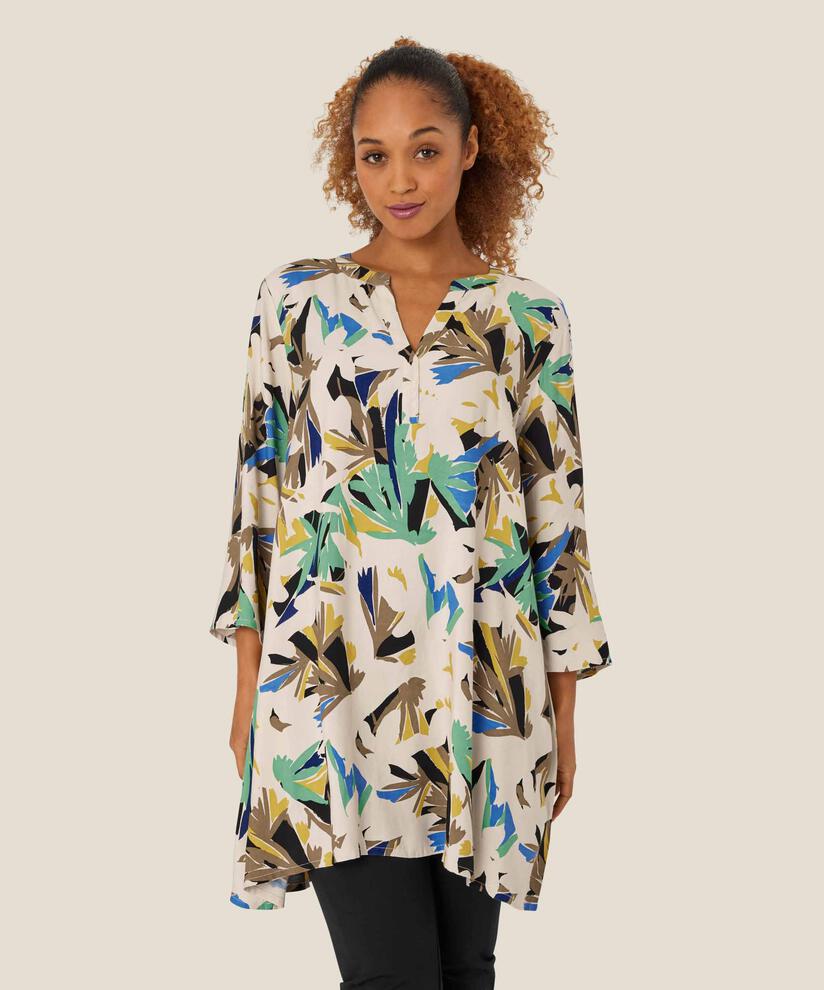 tunique en viscose imprimée à manches trois-quarts, Dusky Green