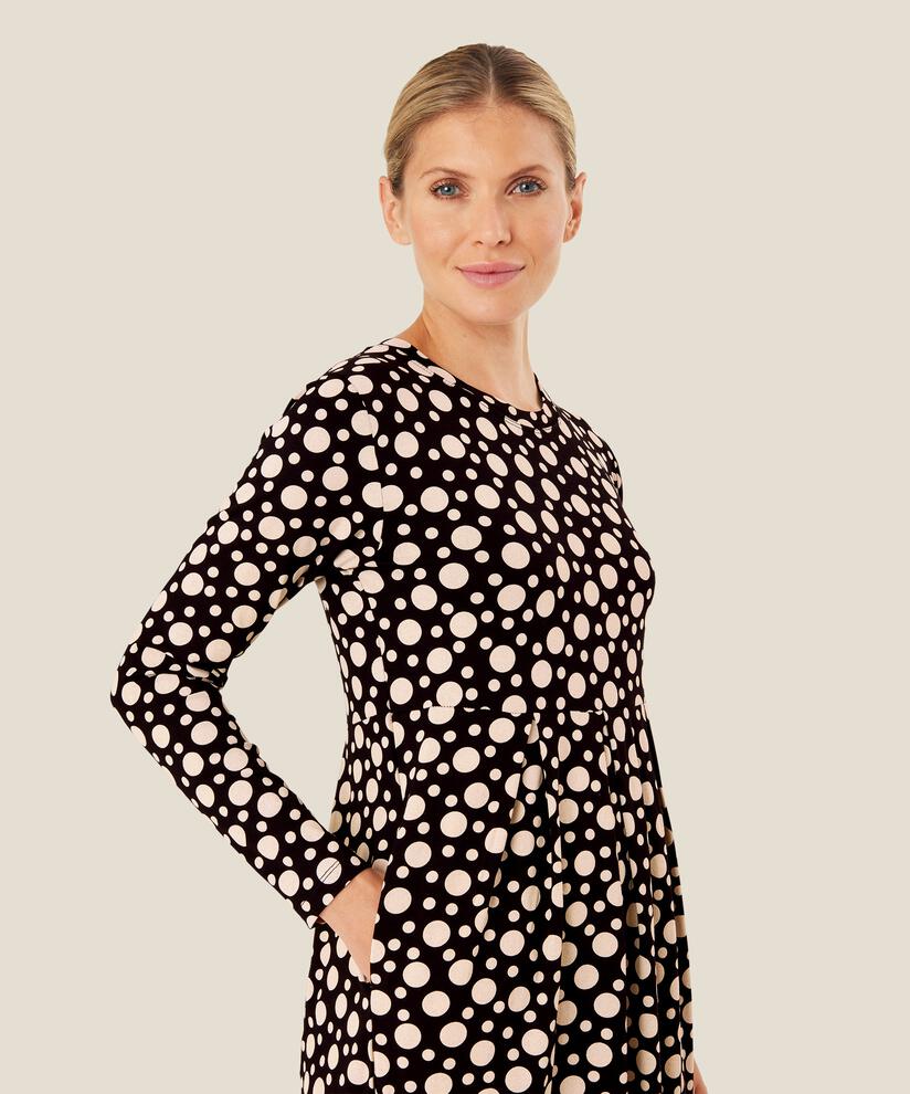 robe tulipe à motifs avec manches longues, Black