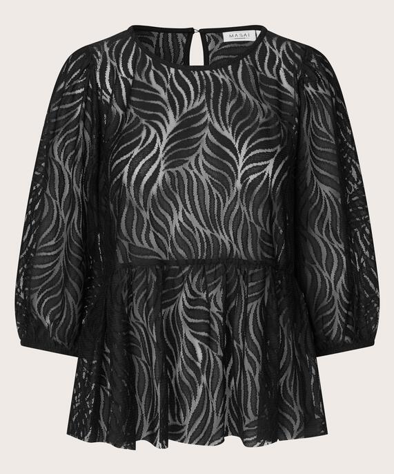 blouse en dentelle jersey avec ourlet péplum, Black