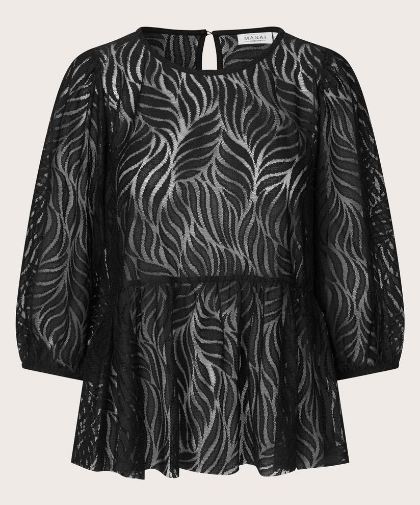 blouse en dentelle jersey avec ourlet péplum, Black