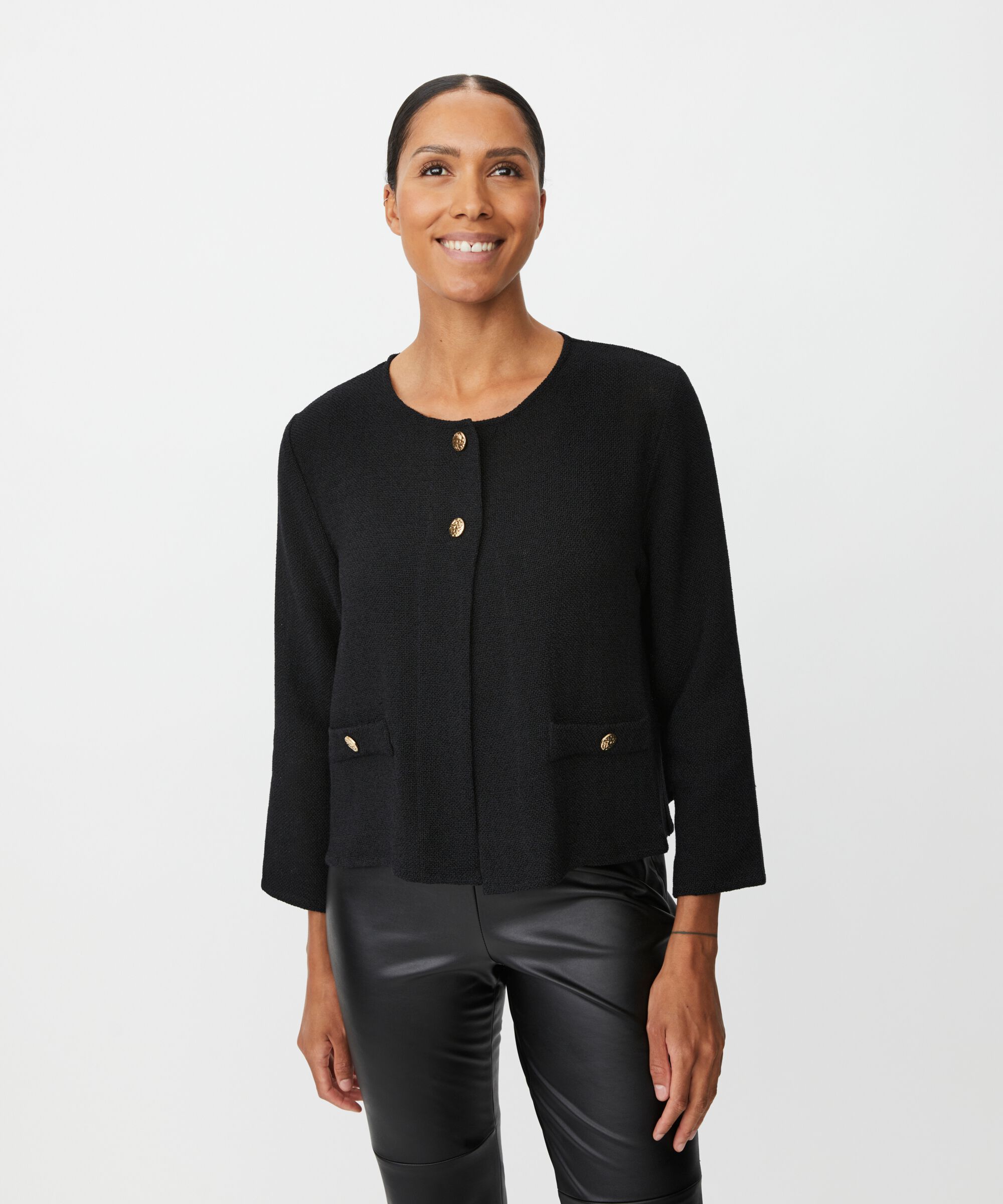 veste bouclée avec poches et boutons dorés, Black