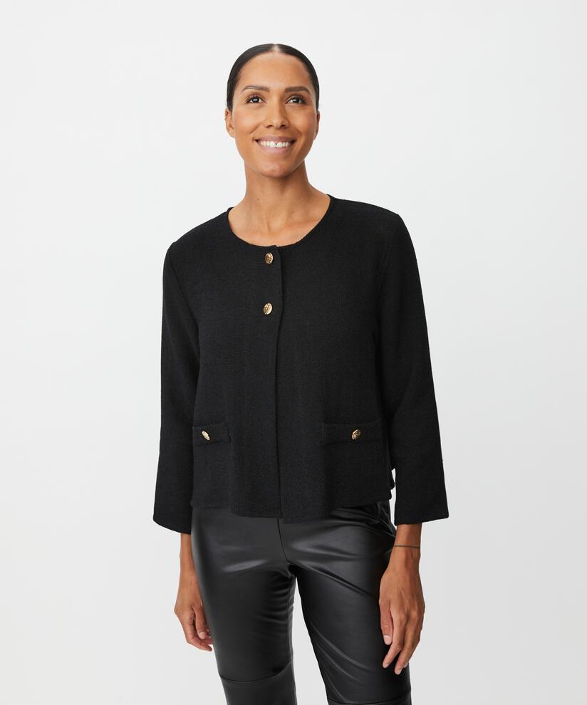 veste bouclée avec poches et boutons dorés, Black