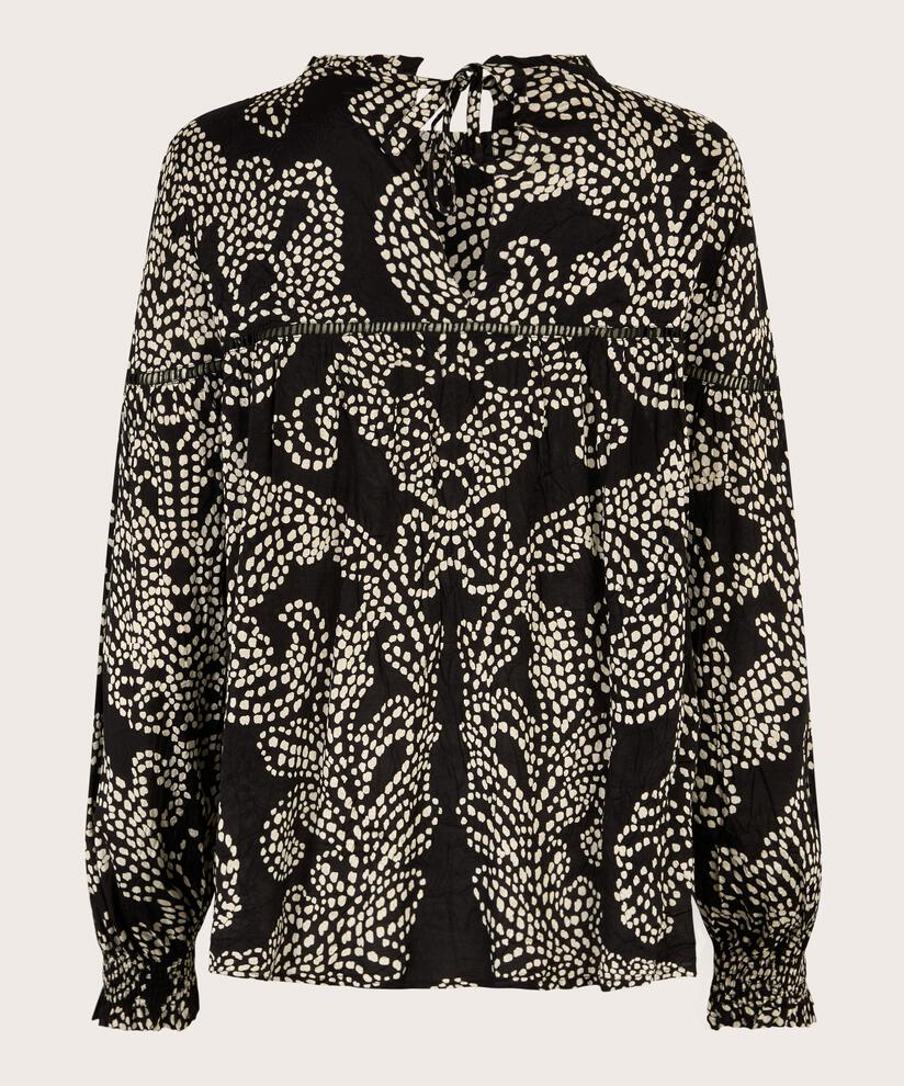 blouse avec volants au cou et dentelle, Black