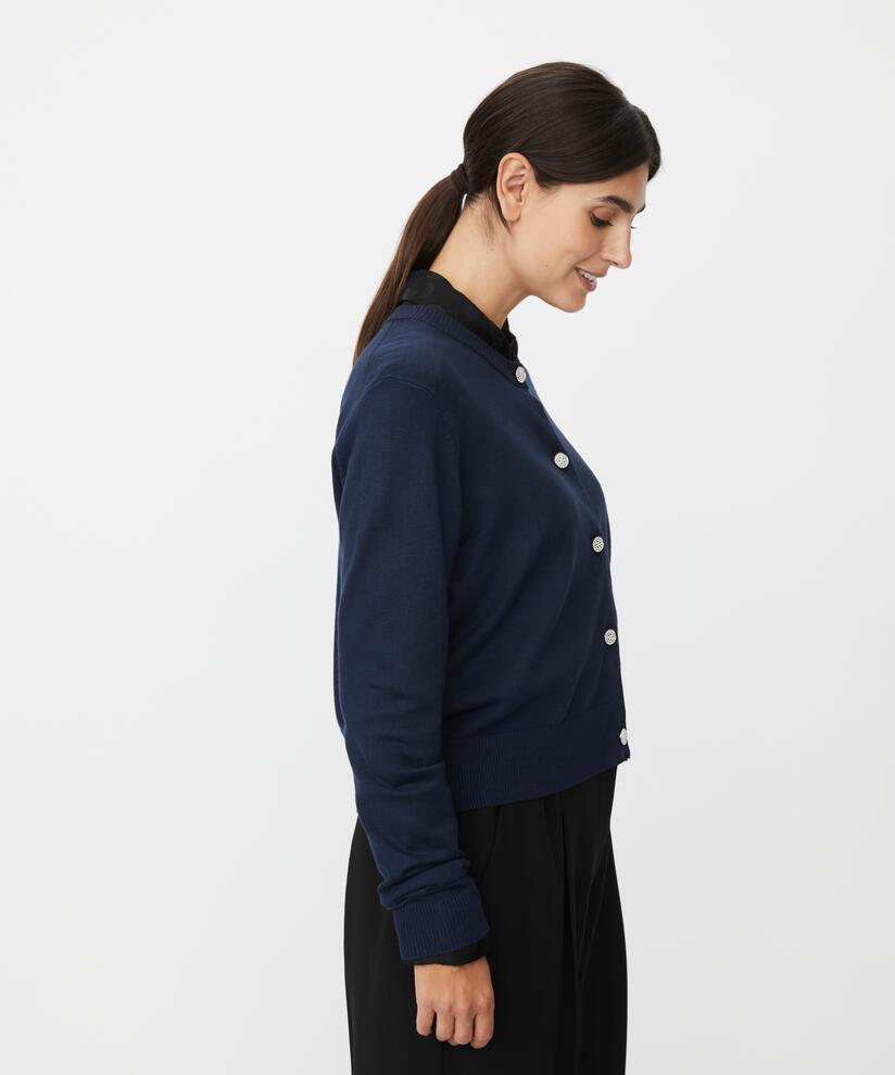 cardigan à manches longues avec boutons en strass, Navy Blazer