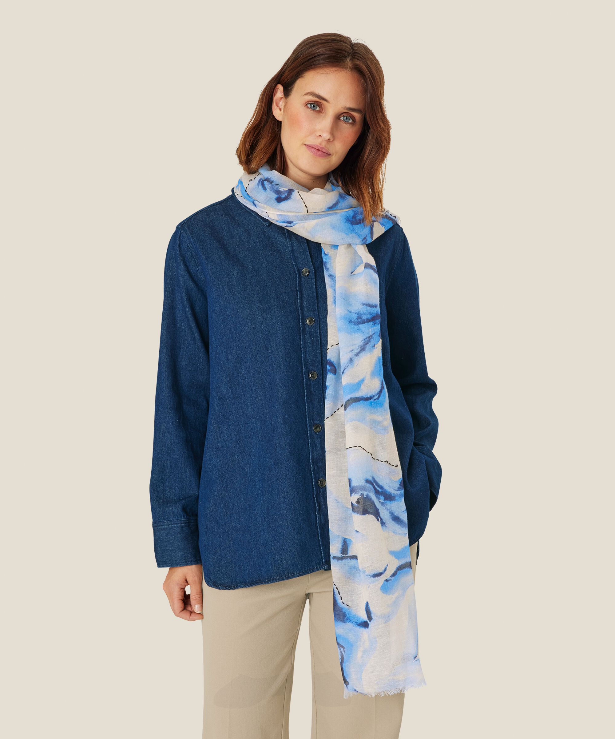 écharpe à motif en mélange de coton, Powder Blue