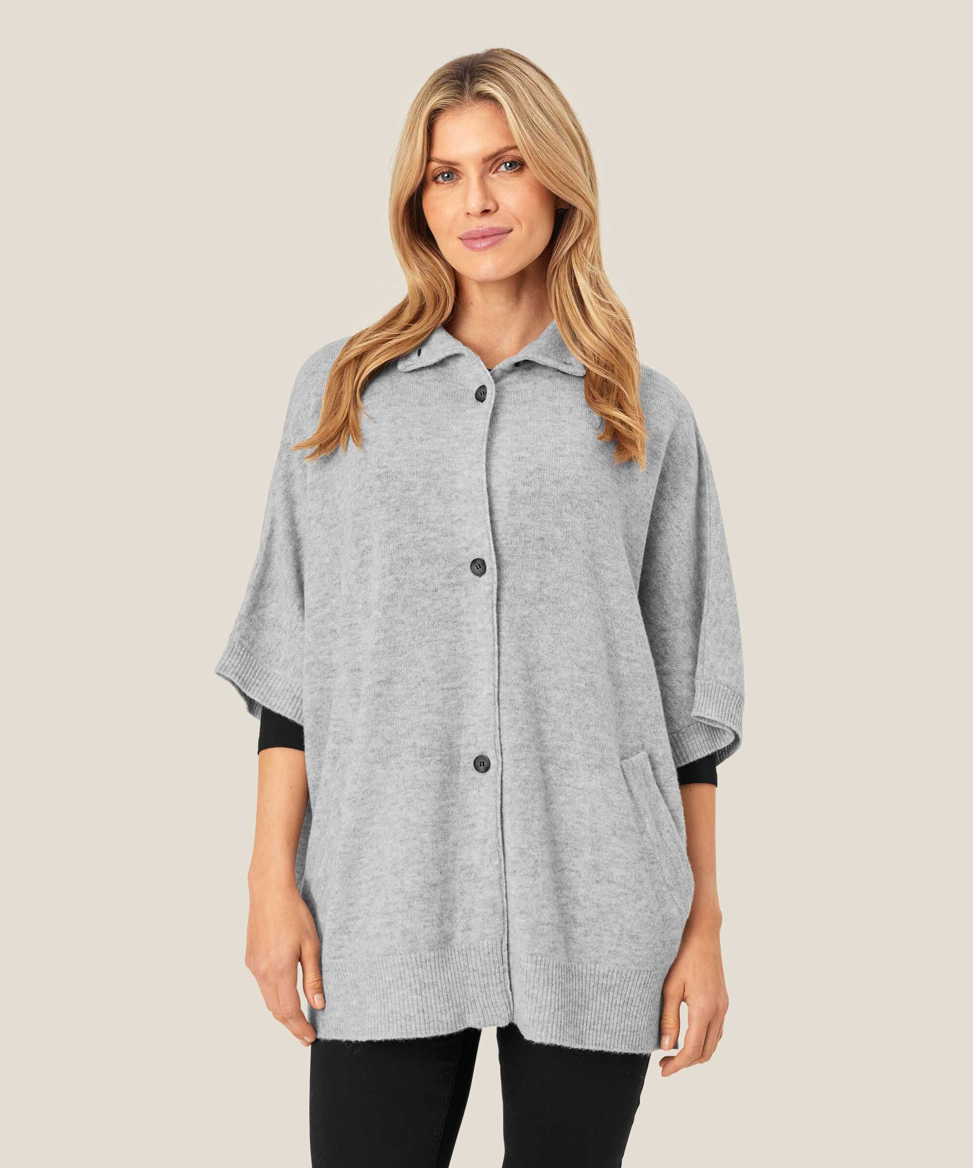 cardigan en laine à col montant, L. Grey mel.