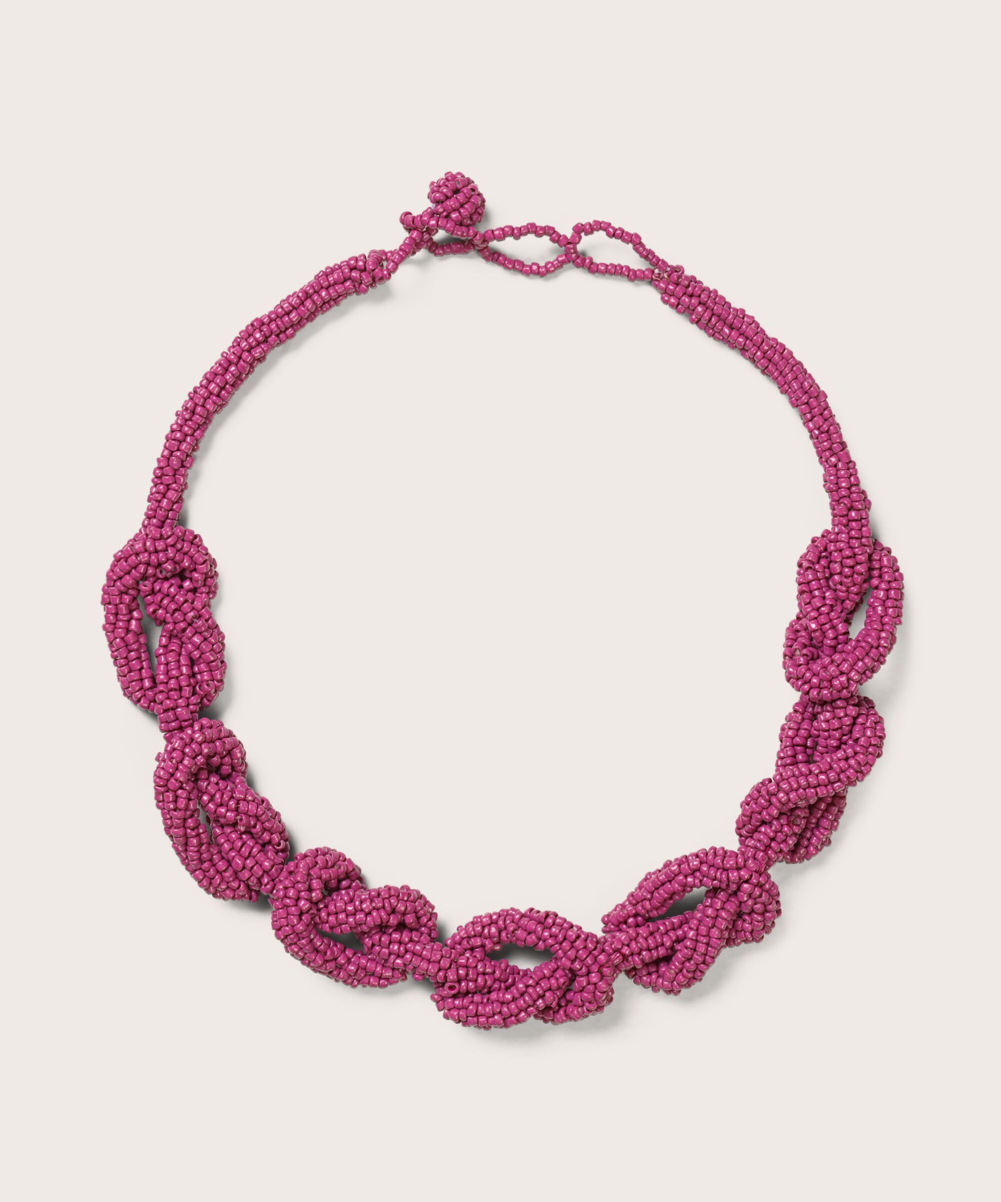 collier tressé avec perles de verre roses, Fuchsia Red