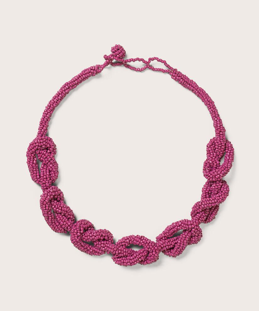 collier tressé avec perles de verre roses, Fuchsia Red