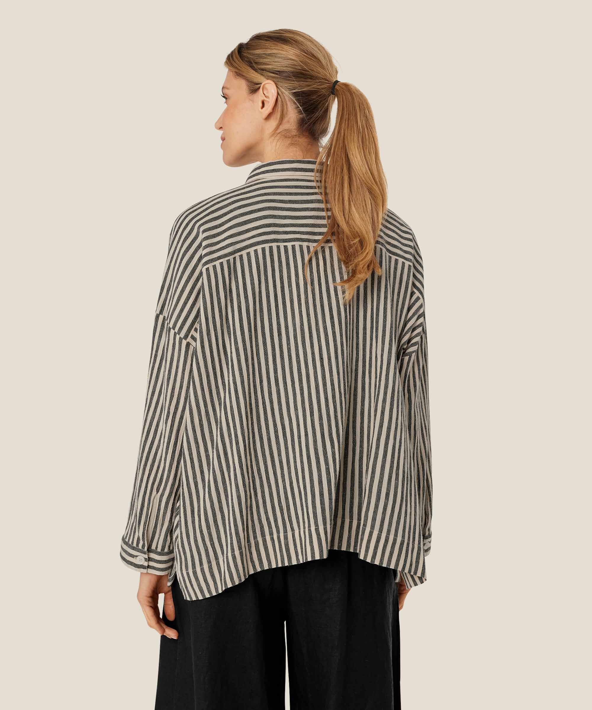 chemise rayée en mélange de coton, Black