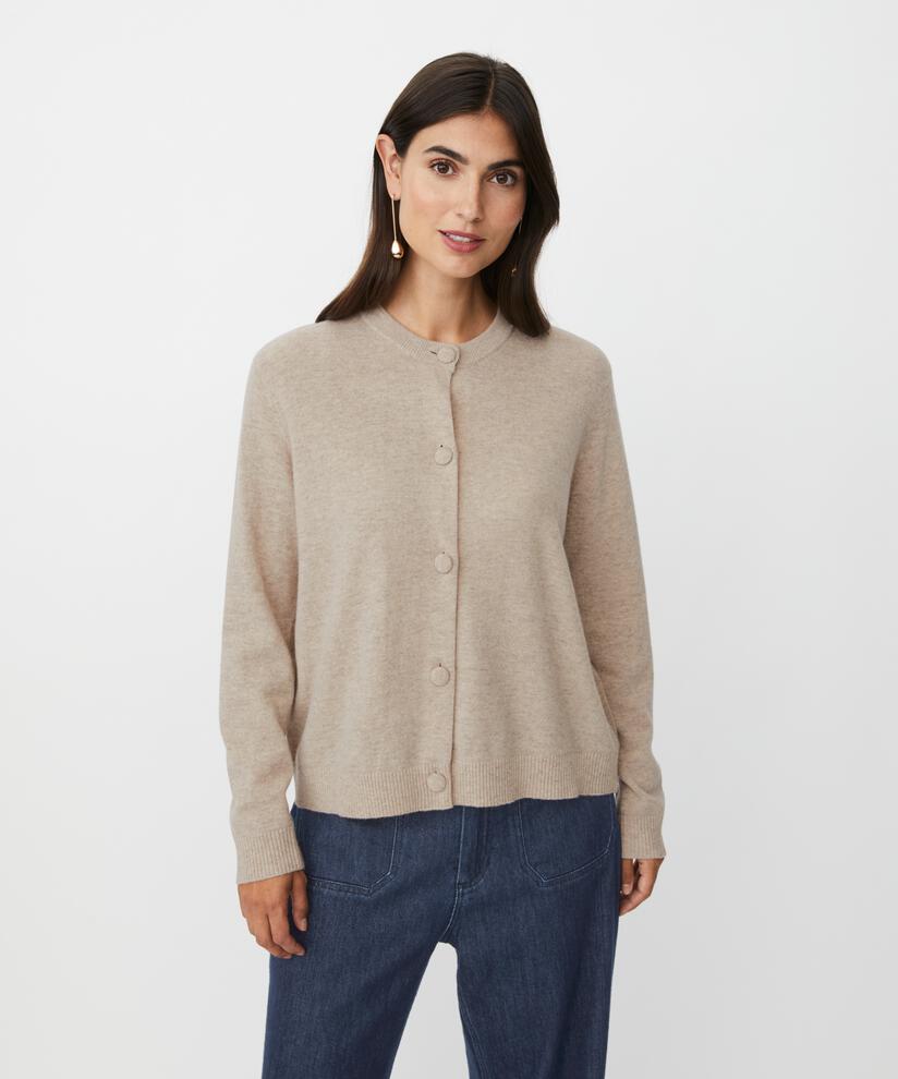 cardigan col rond en mélange de laine, Beige melange