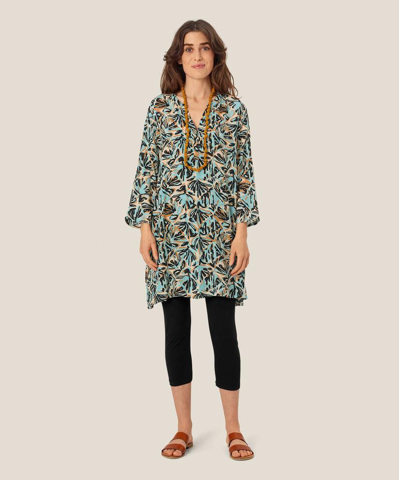 Tunique En Viscose Imprimée À Manches 3/4, Aqua