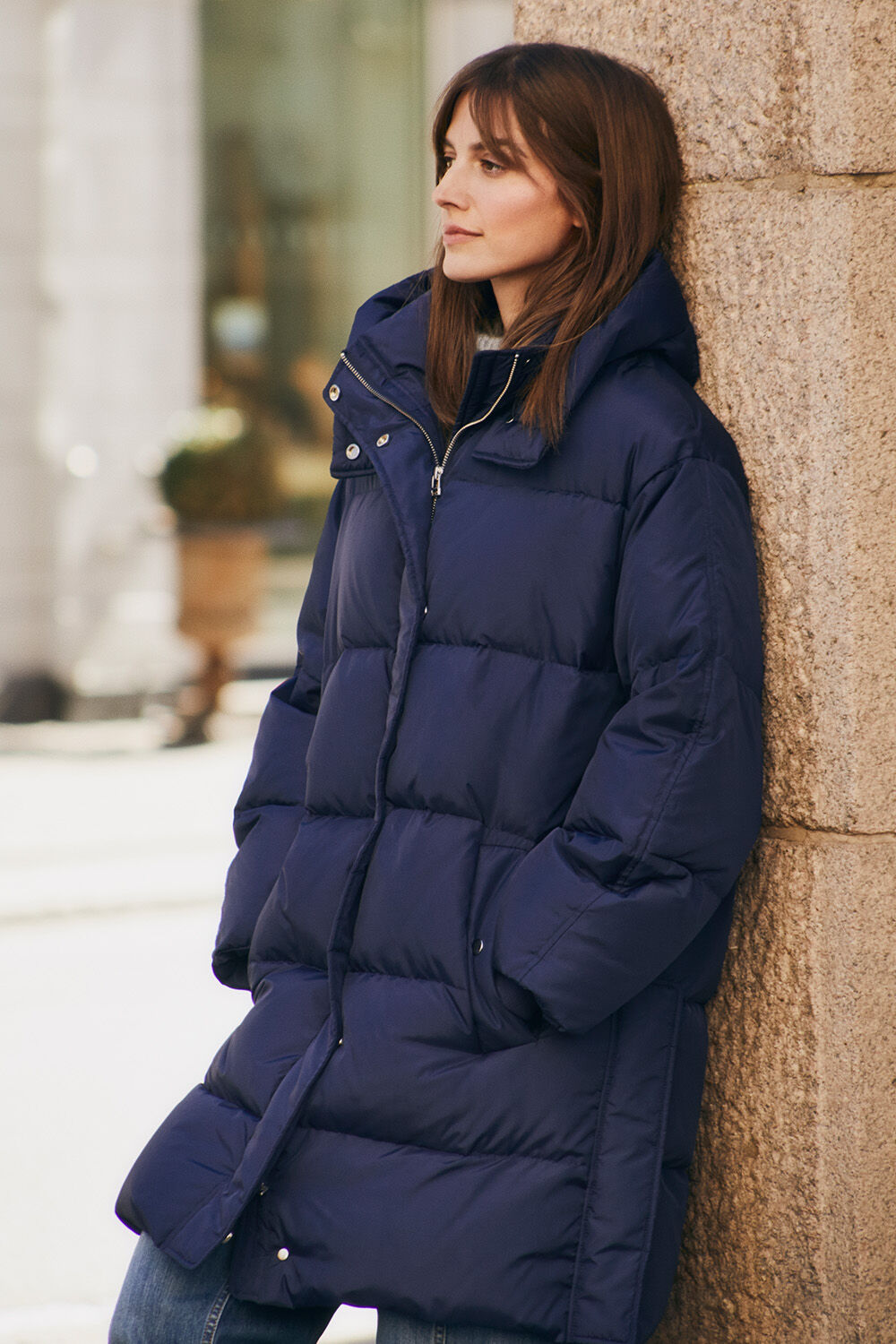 Manteau en duvet oversize avec capuche amovible - Medieval blue
