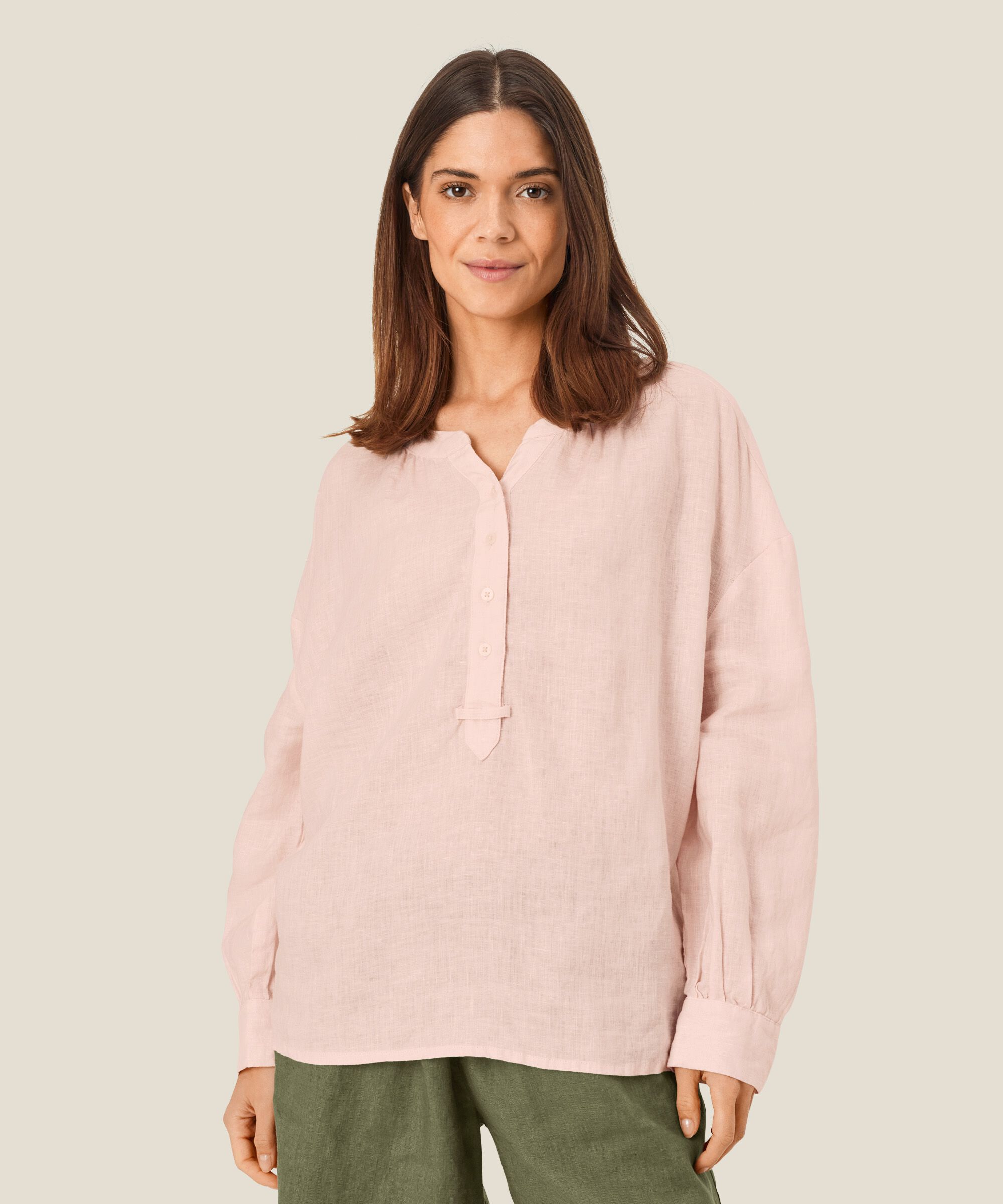 Blouse en lin avec patte de boutonnage, Mauve Chalk