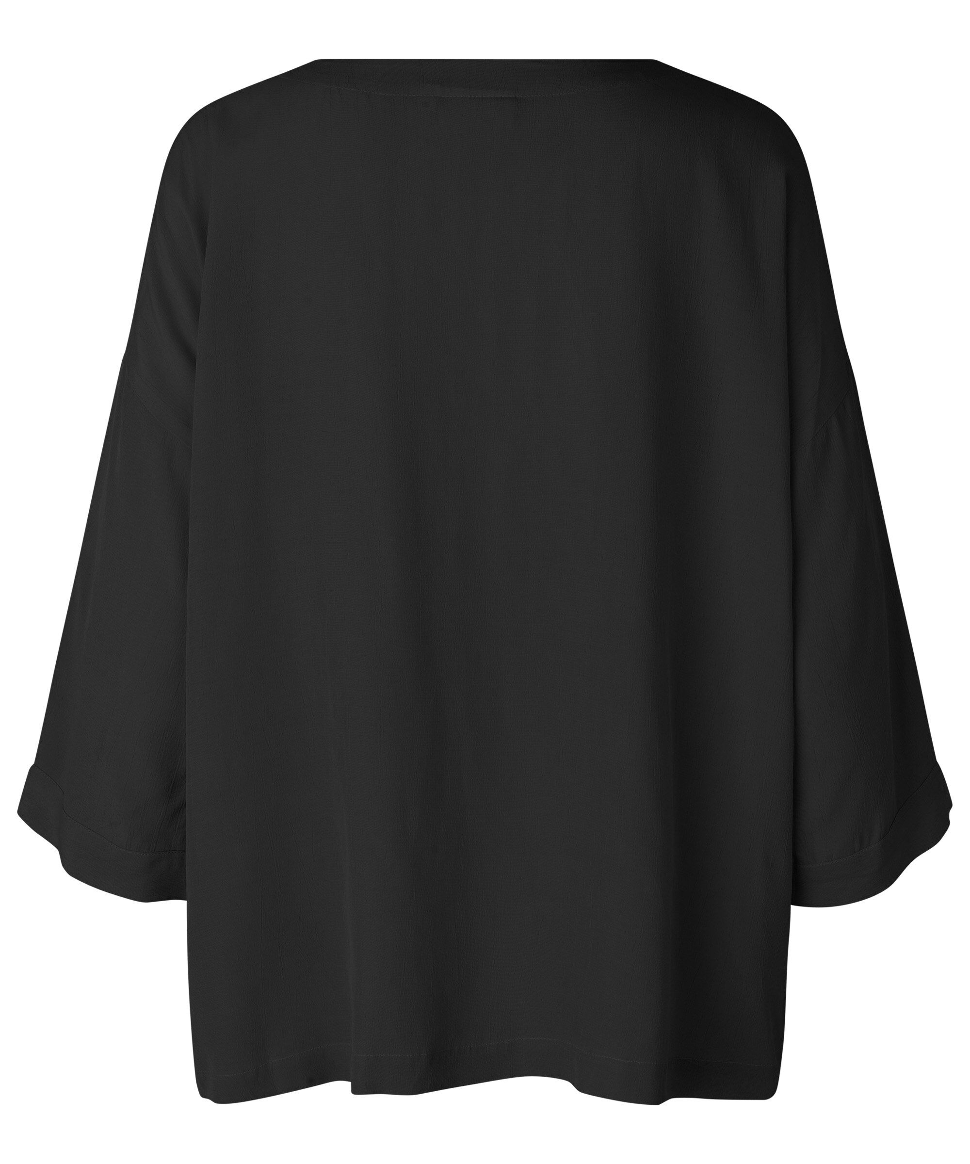 Blouse en viscose &agrave; manches 3/4, Black