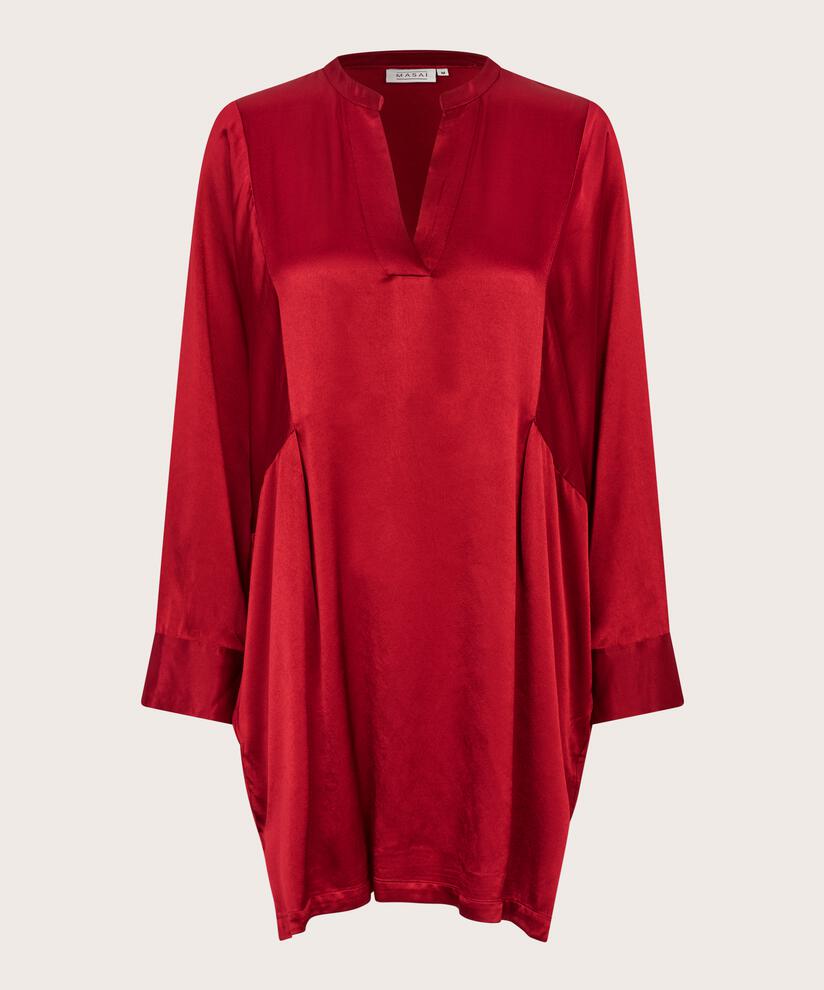 Tunique en satin de viscose avec décolleté en V profond, Red Dahlia