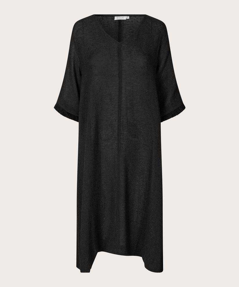 robe en boucle avec franges sur les manches, Black