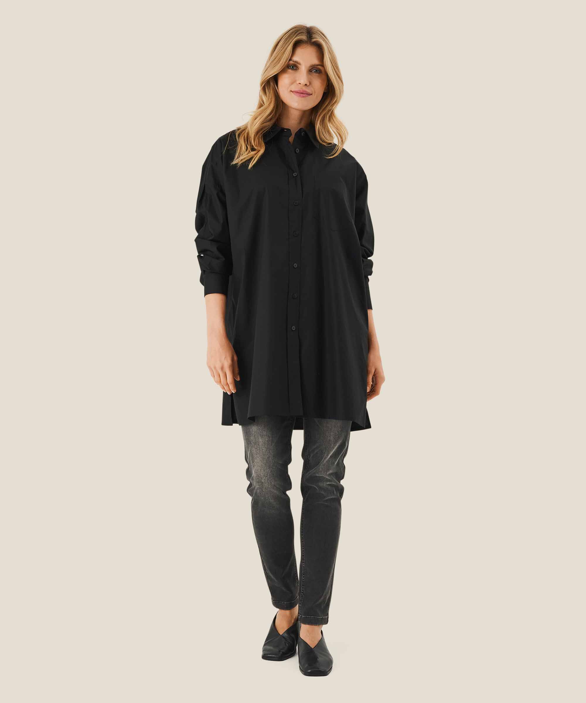 chemise boutonnée en coton, Black