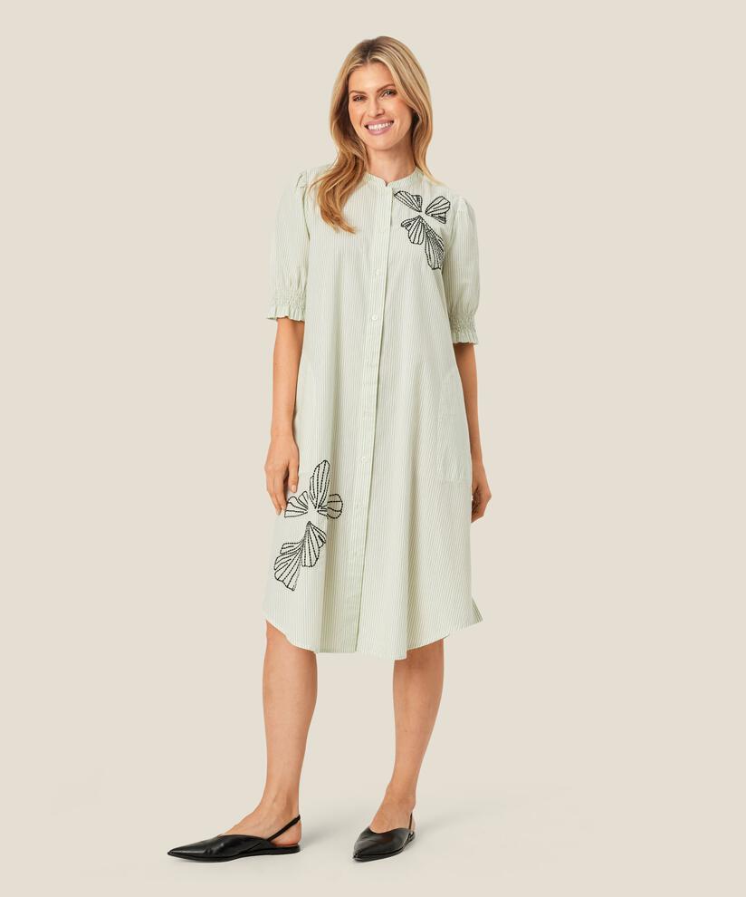 robe chemise en coton avec broderie, Frosty Green