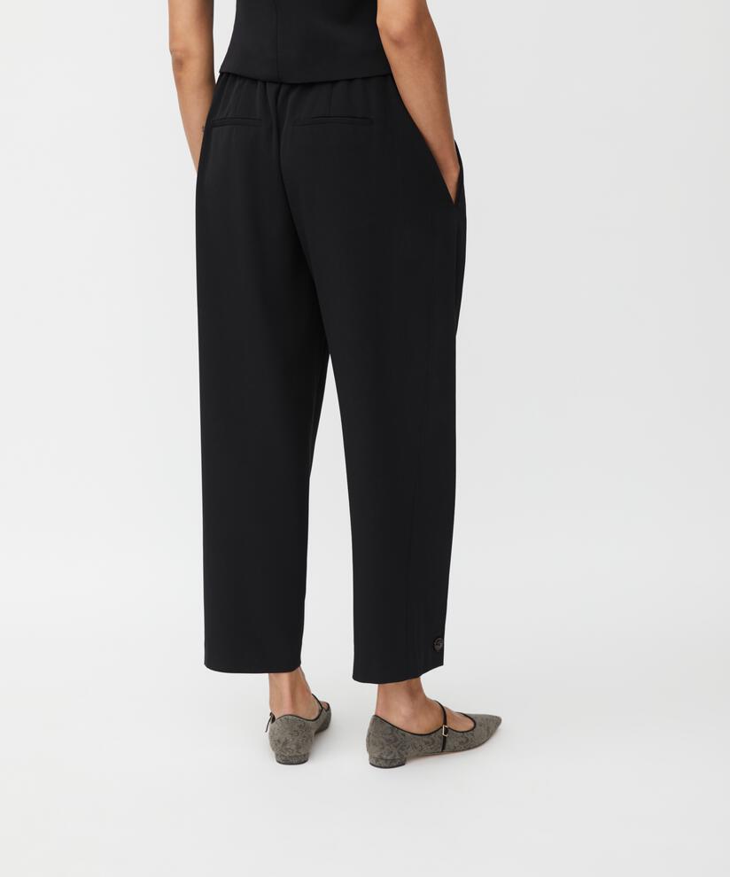 Pantalon Tissé Avec Stretch Et Bouton Sur La Jambe, Black