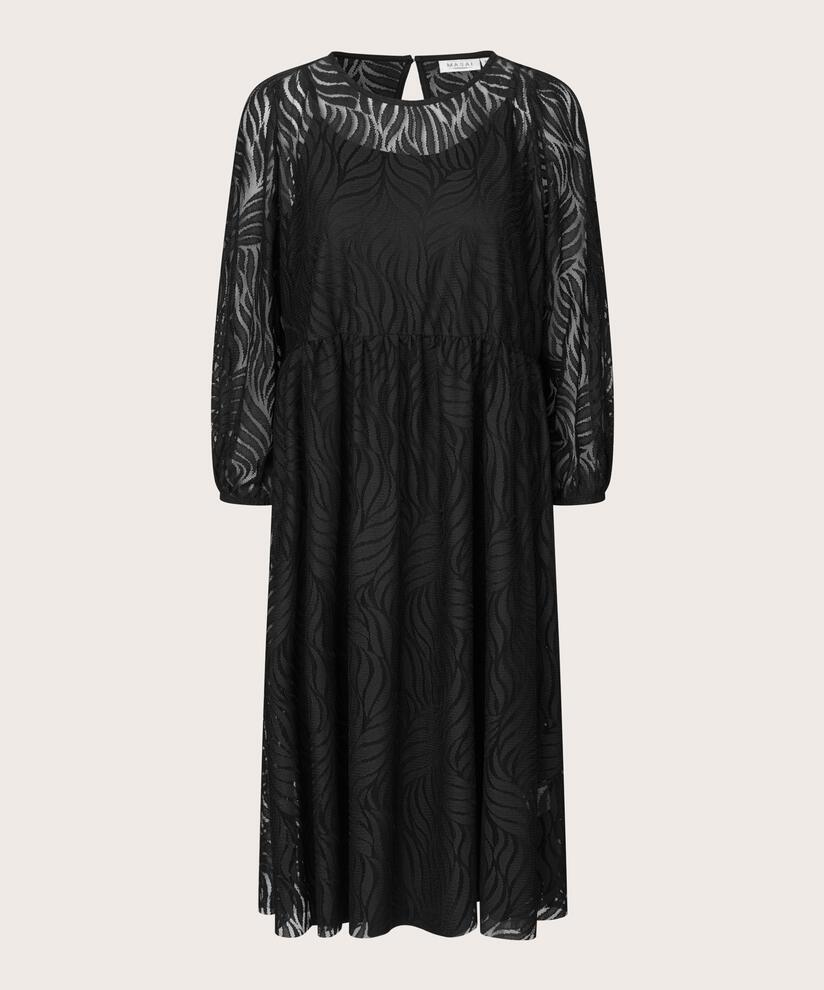 robe en dentelle jersey avec jupon, Black