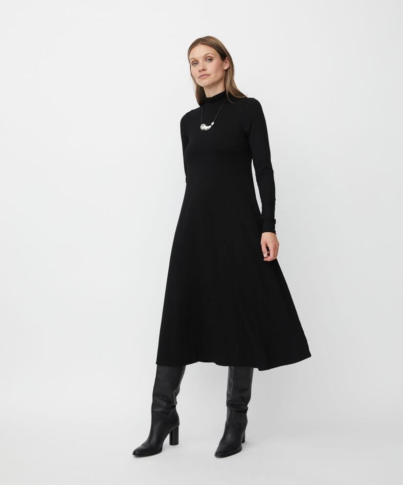 robe en jersey à manches longues et col montant, Black