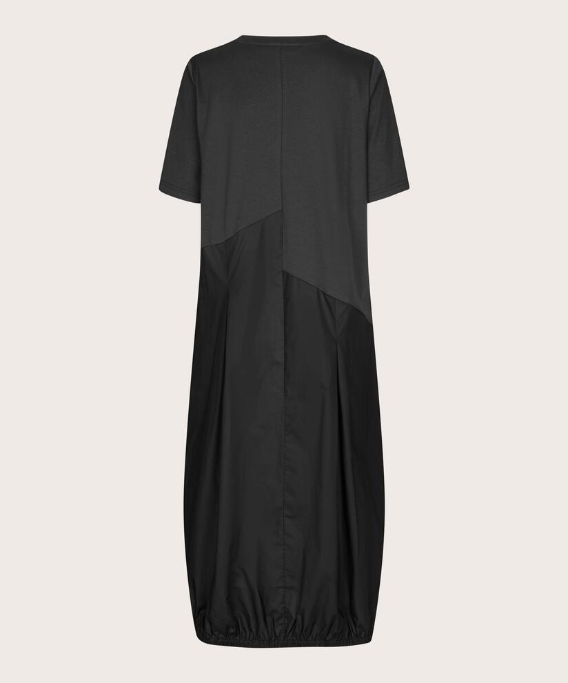robe à manches courtes en jersey et popeline de coton, Black
