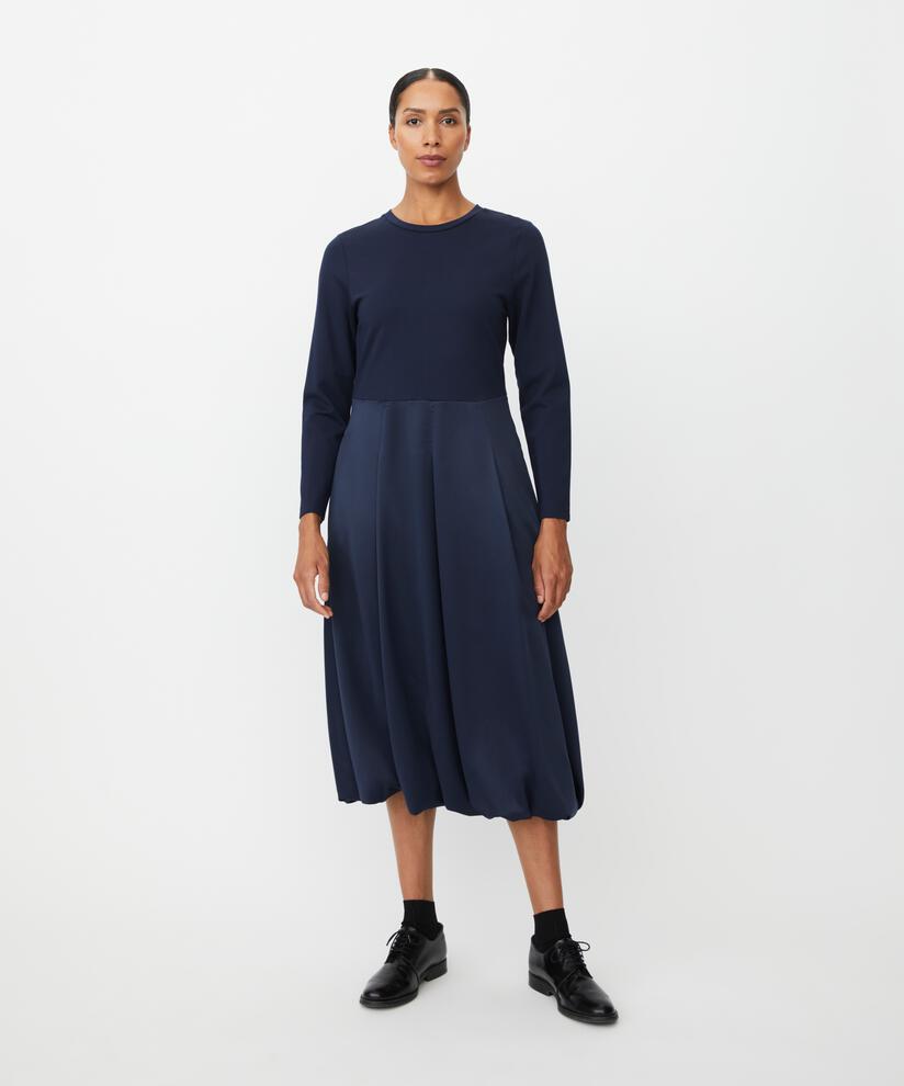 robe en jersey avec jupe ballon en viscose brillante, Navy Blazer