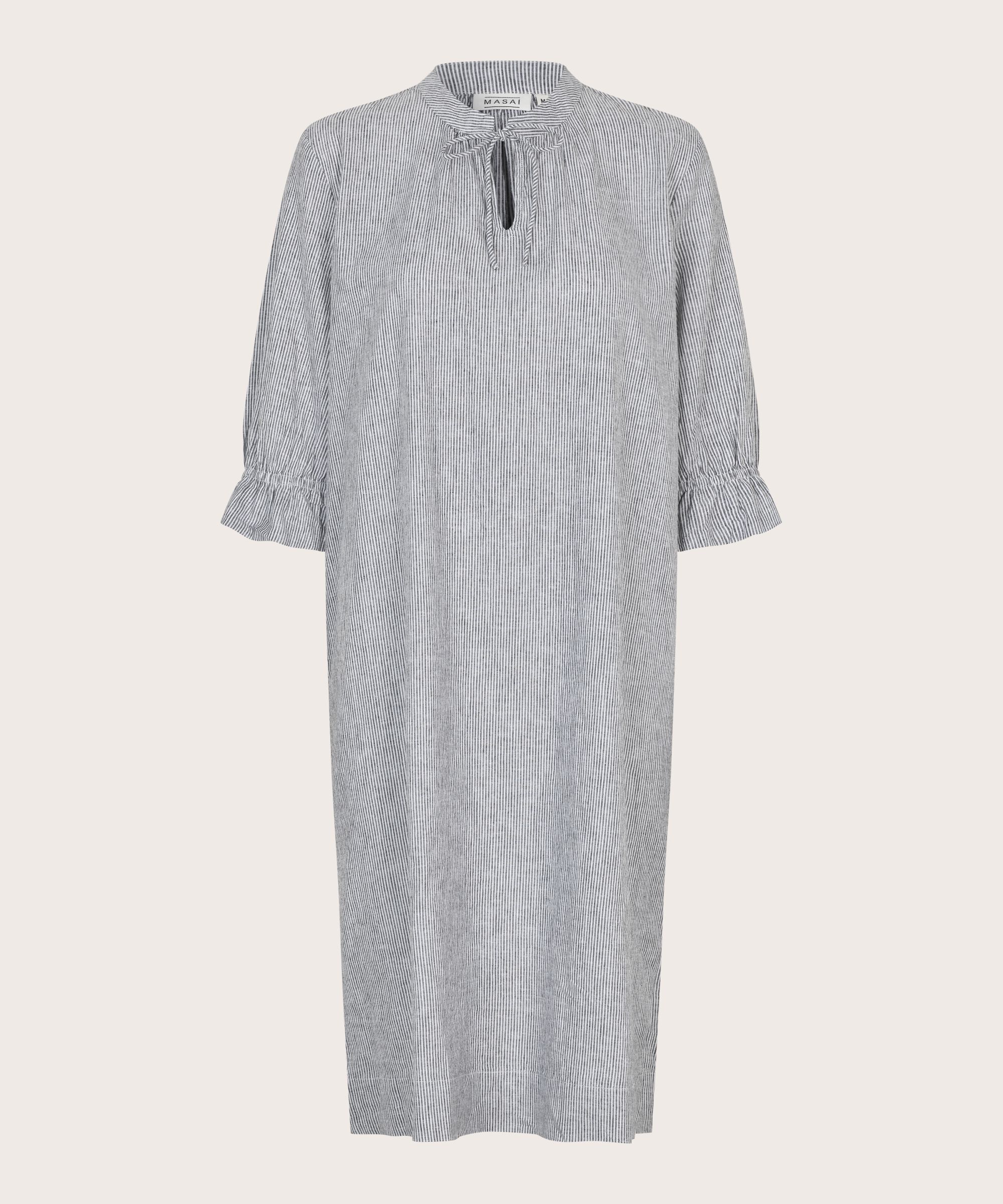 robe rayée en lin mélangé avec lien au cou, Black