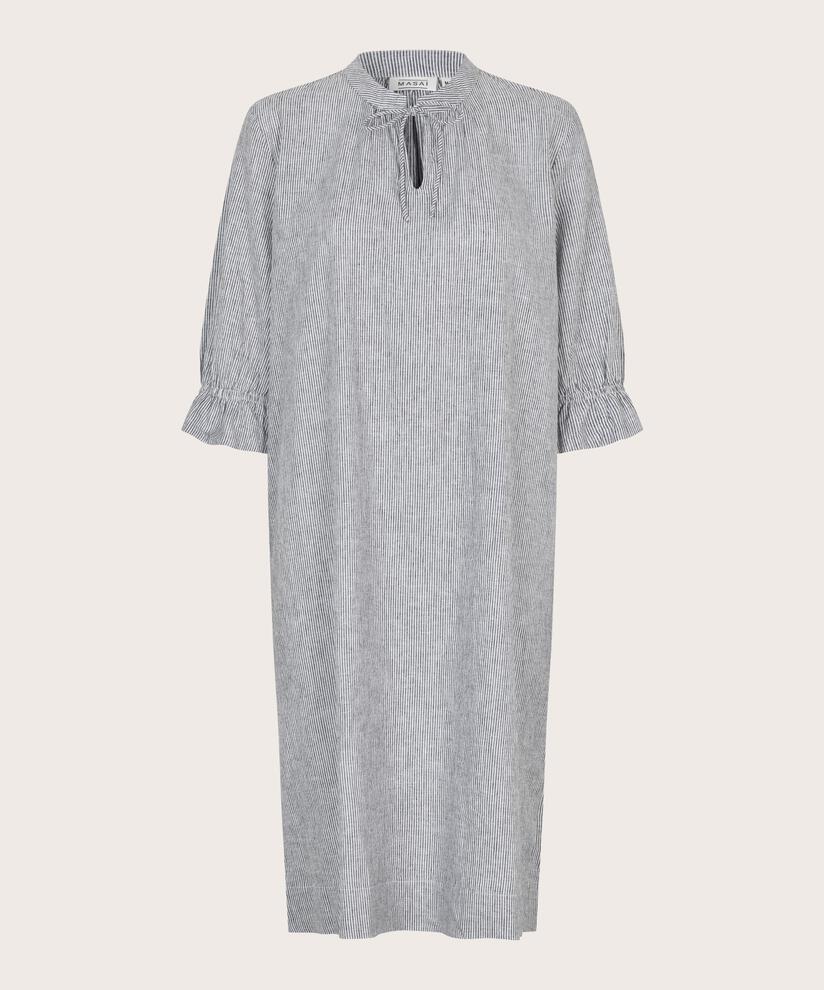 robe rayée en lin mélangé avec lien au cou, Black