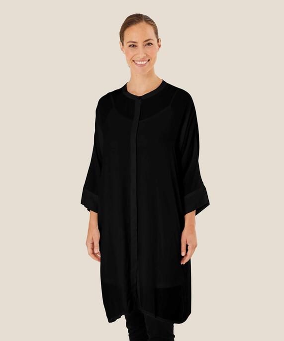 Robe Chemise En Viscose À Manches Trois-quarts, Black
