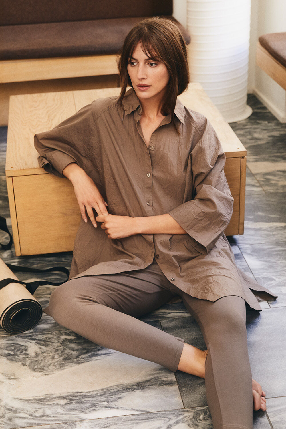Chemisier ligne A en popeline de coton manches 3/4 - Falcon, Leggings stretch en viscose &agrave; taille &eacute;lastiqu&eacute;e - Falcon
