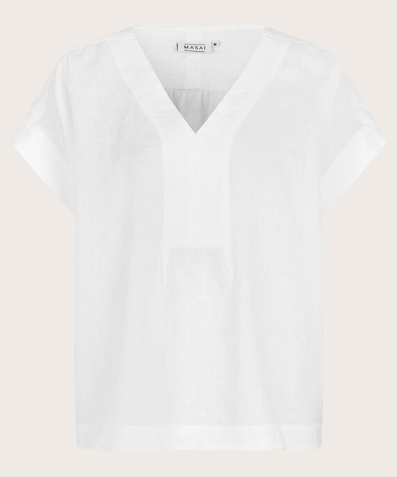 blouse manches courtes en lin, White