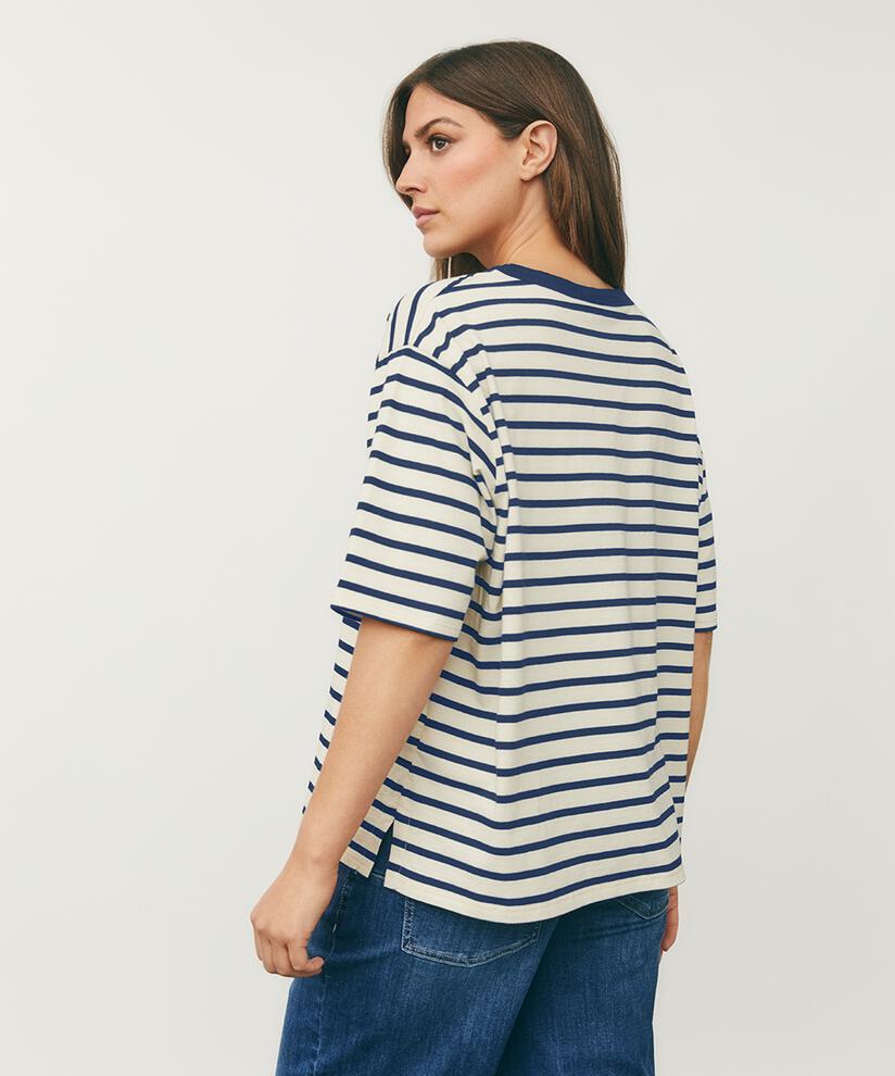 t-shirt rayé à col rond, Navy Blazer