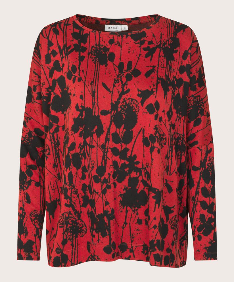 Top fleuri oversize à manches étroites, Scarlet Sage