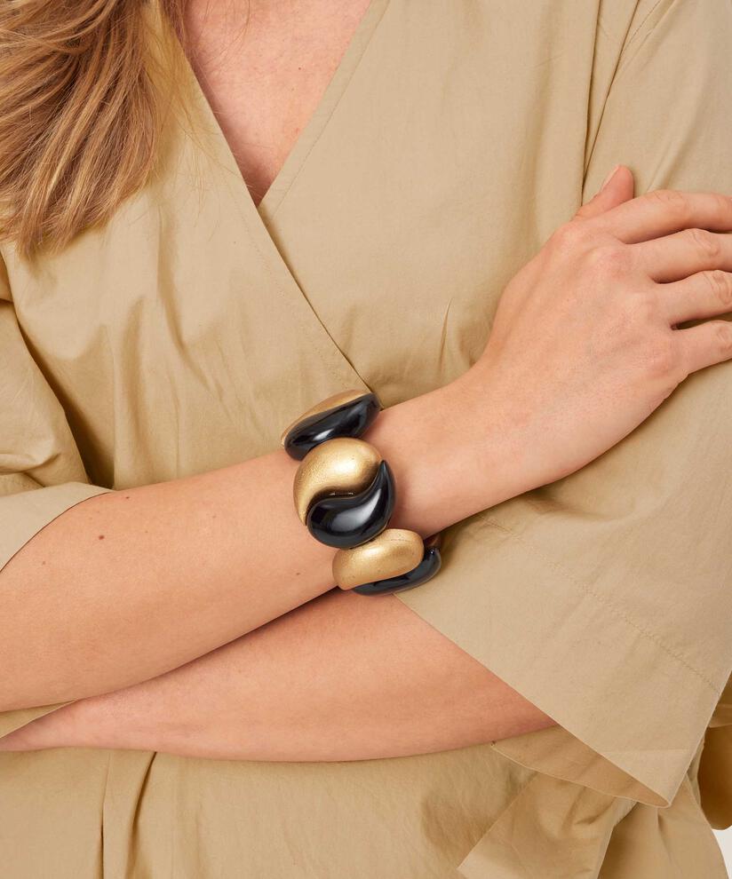 bracelet élastique avec éléments noirs et dorés, Gold