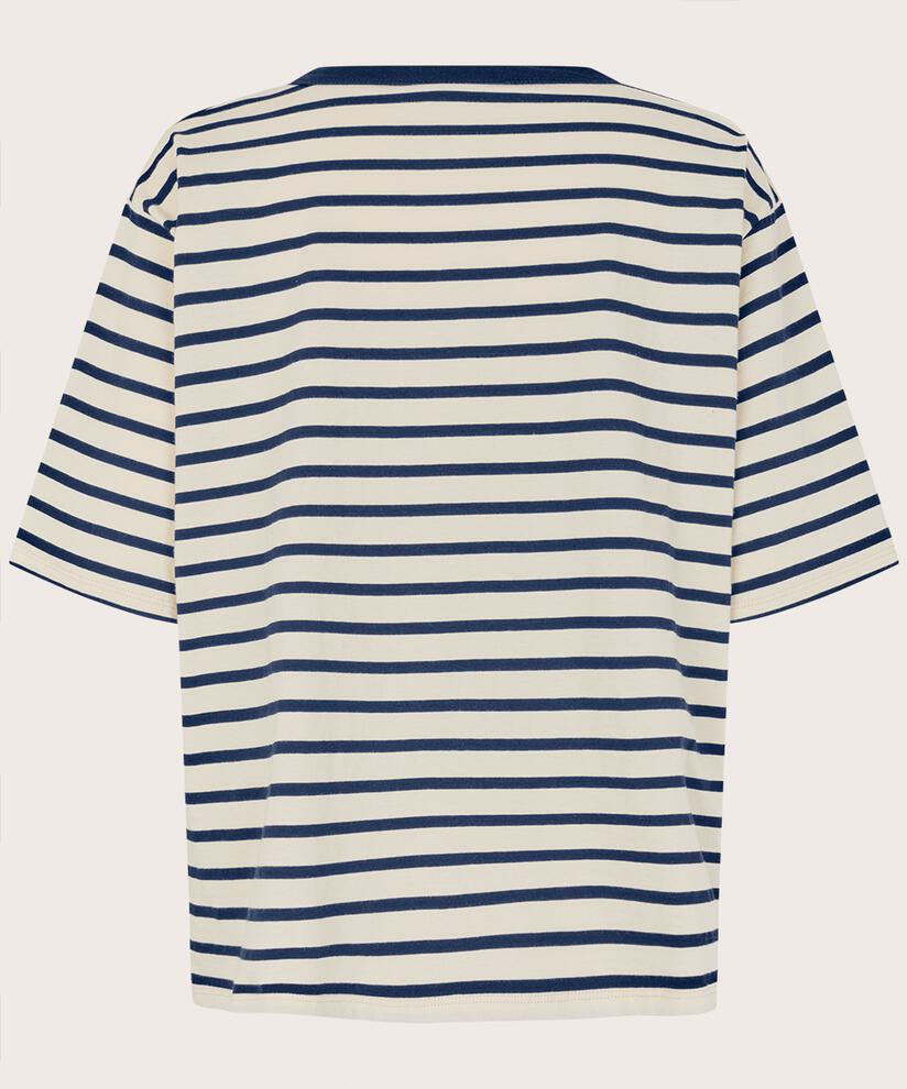 t-shirt rayé à col rond, Navy Blazer