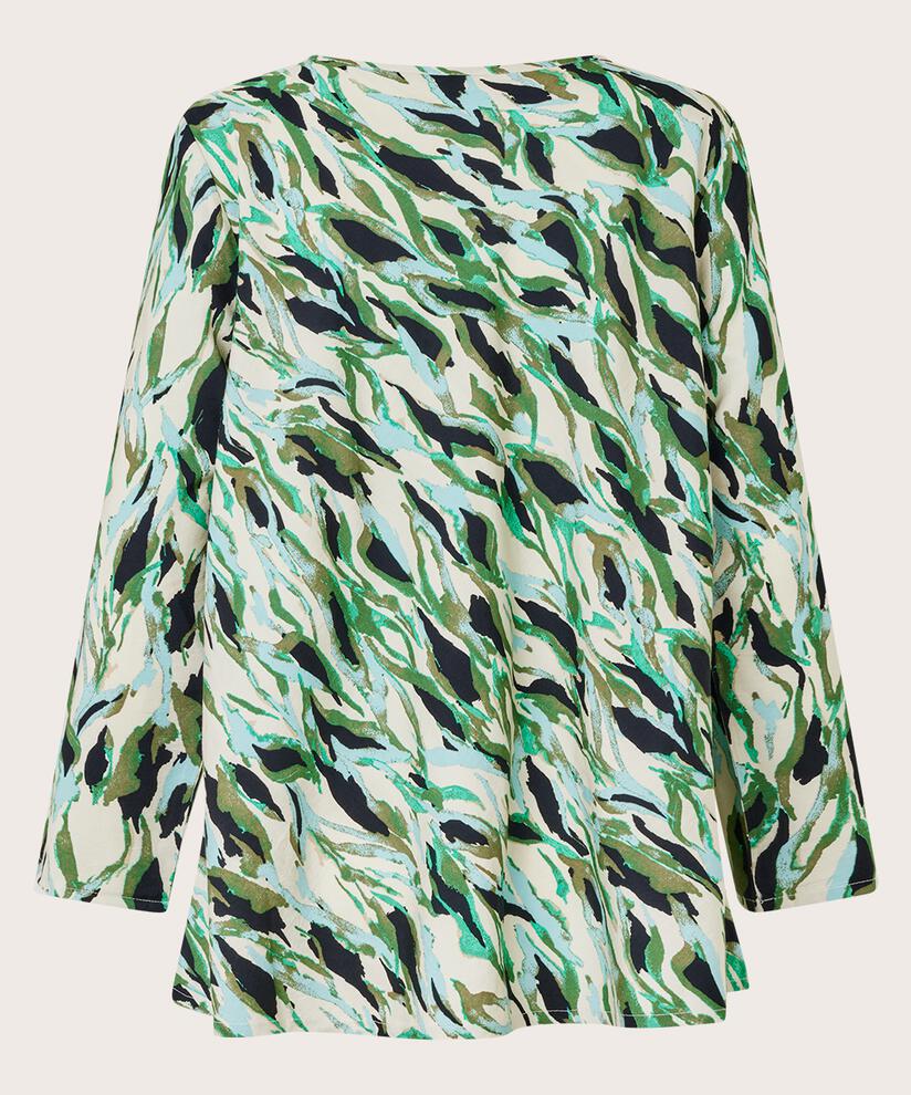 Blouse En Viscose Imprimée À Col Rond, D. Lichen Green