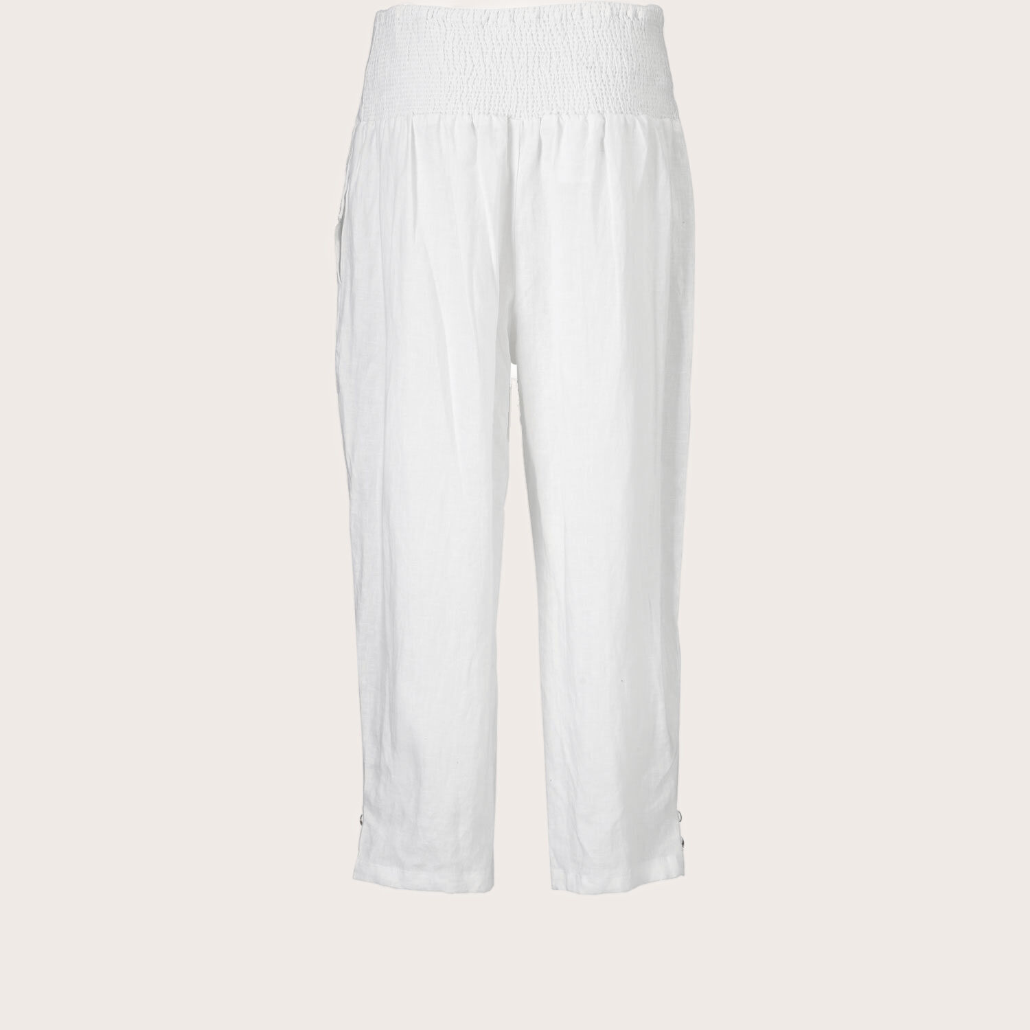 pantalon en lin avec large &eacute;lastique smock&eacute; au dos, White