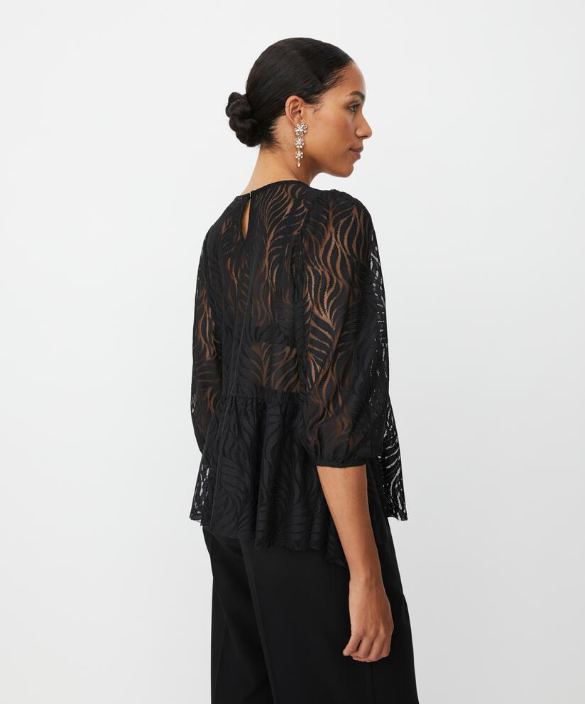 blouse en dentelle jersey avec ourlet péplum, Black