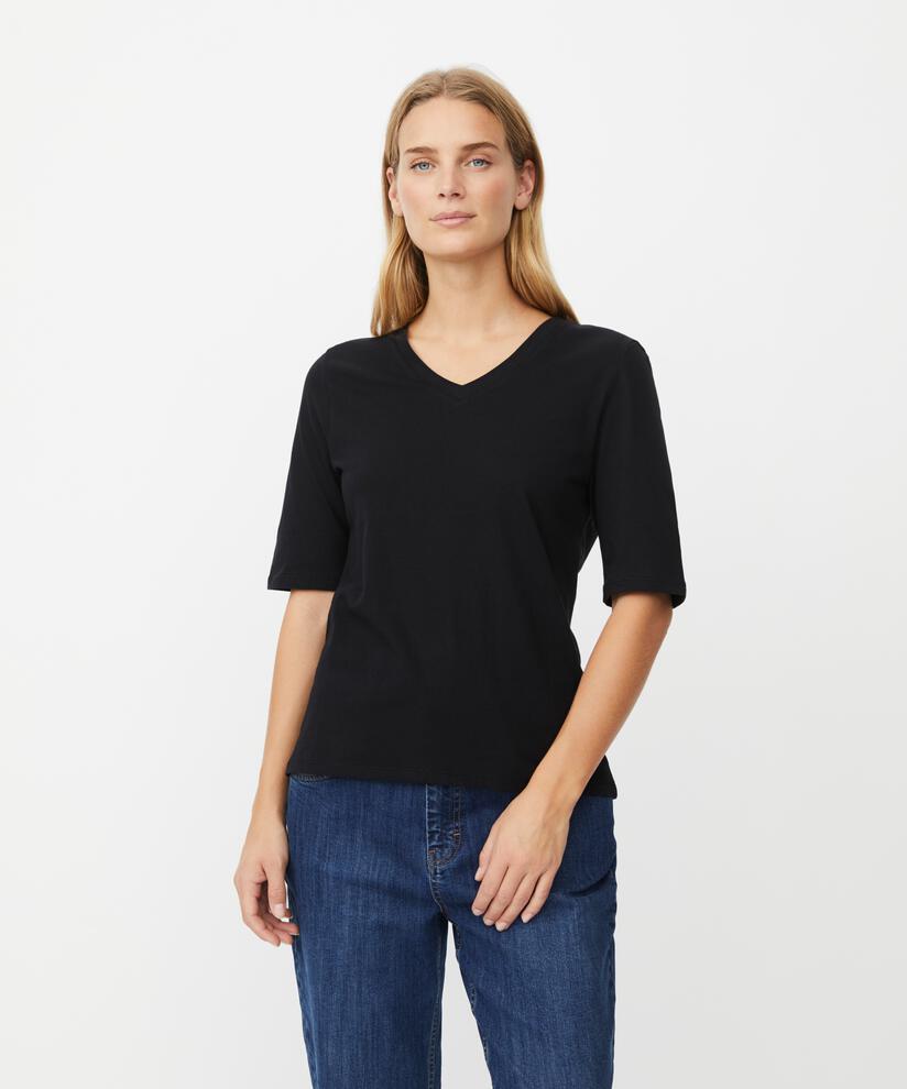 T-shirt à col en V et manches 1/2, Black
