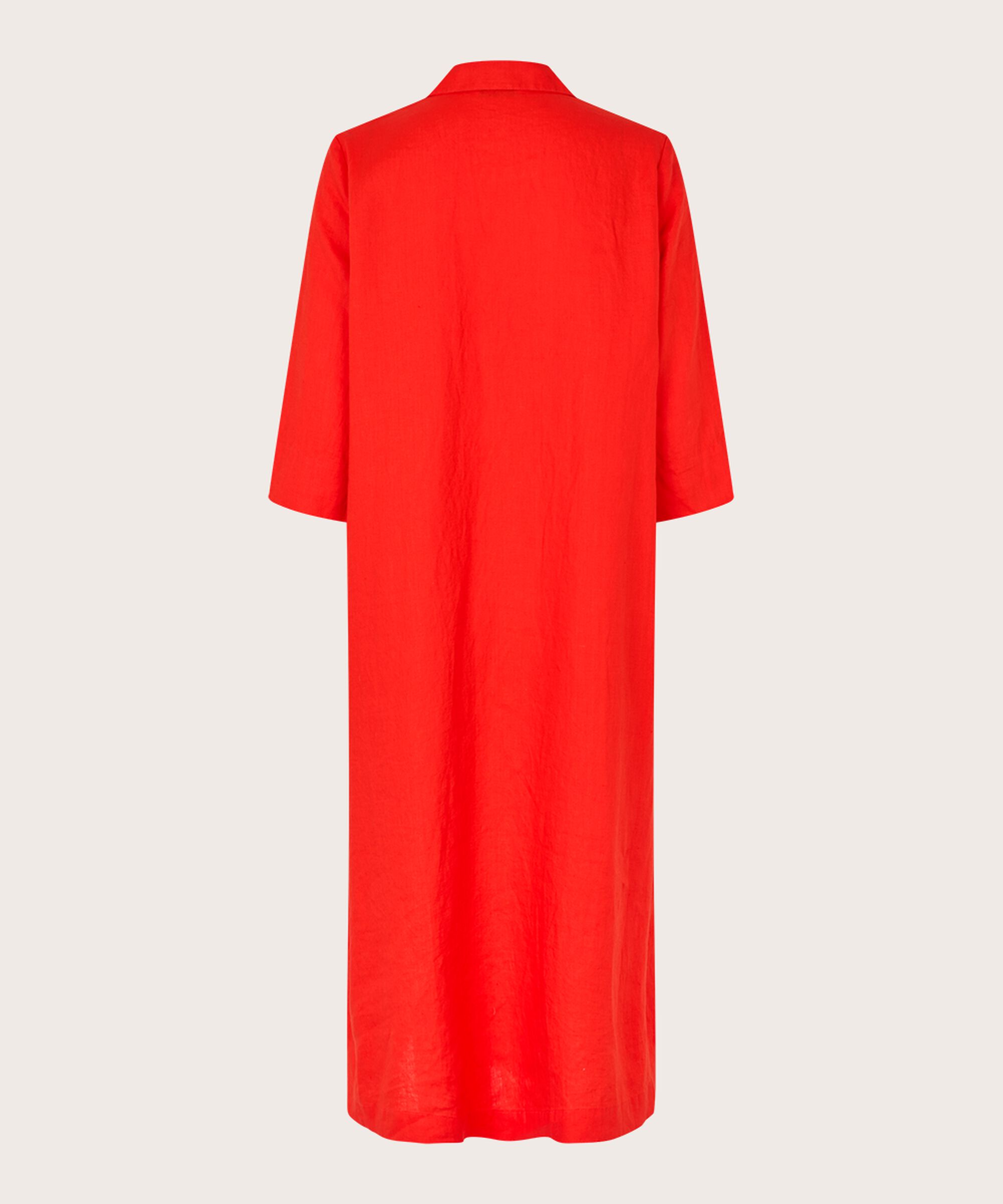 robe en lin avec col en V et poches, Poinciana