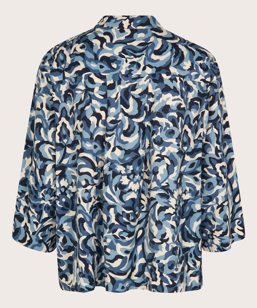 blouse en viscose imprimée avec col en V, Ashley Blue
