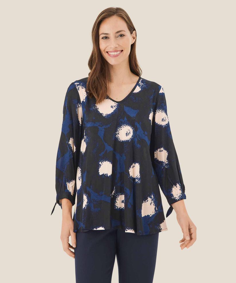 Blouse en viscose avec col en V, Maritime Blue