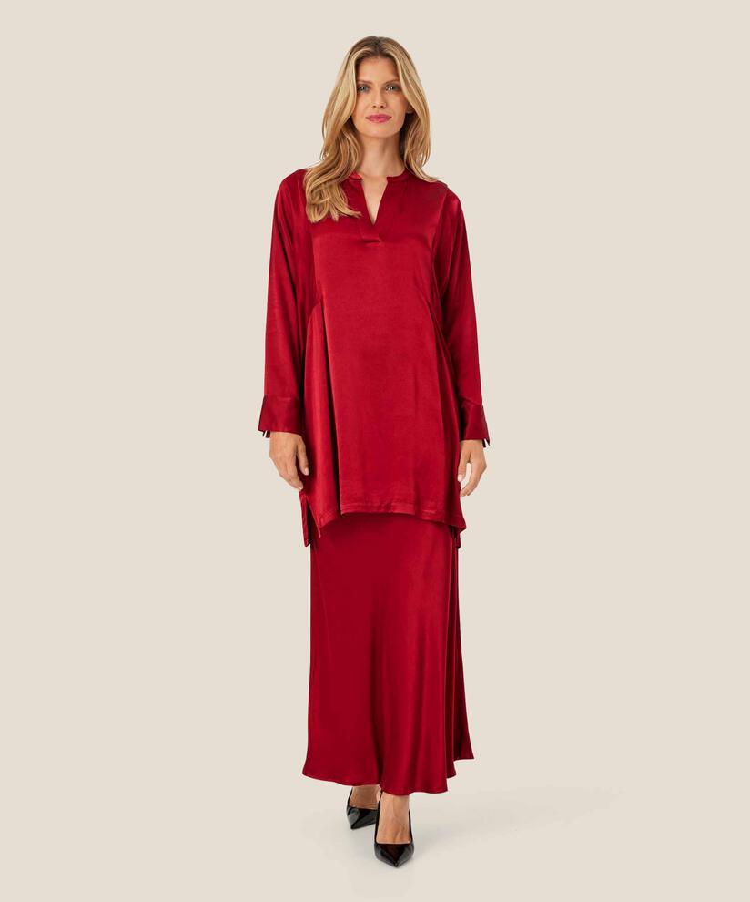 jupe en satin avec élastique étroit à la taille, Red Dahlia