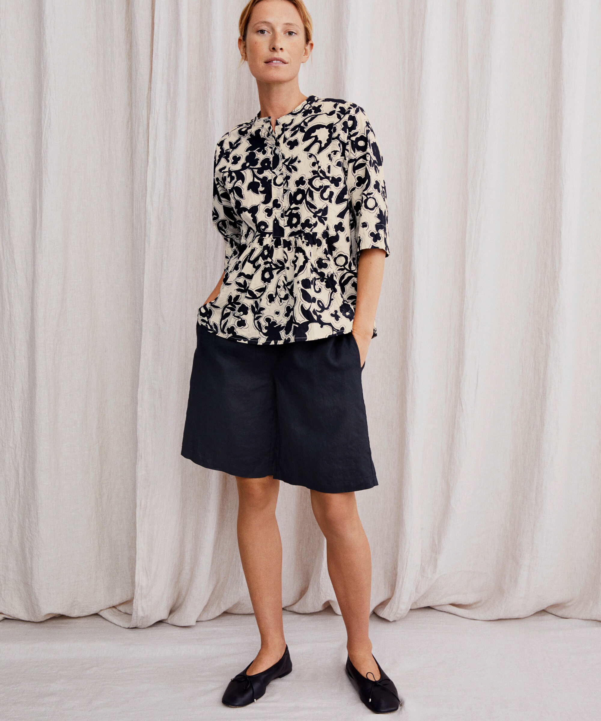 blouse &agrave; motifs en coton avec boutons, Fog