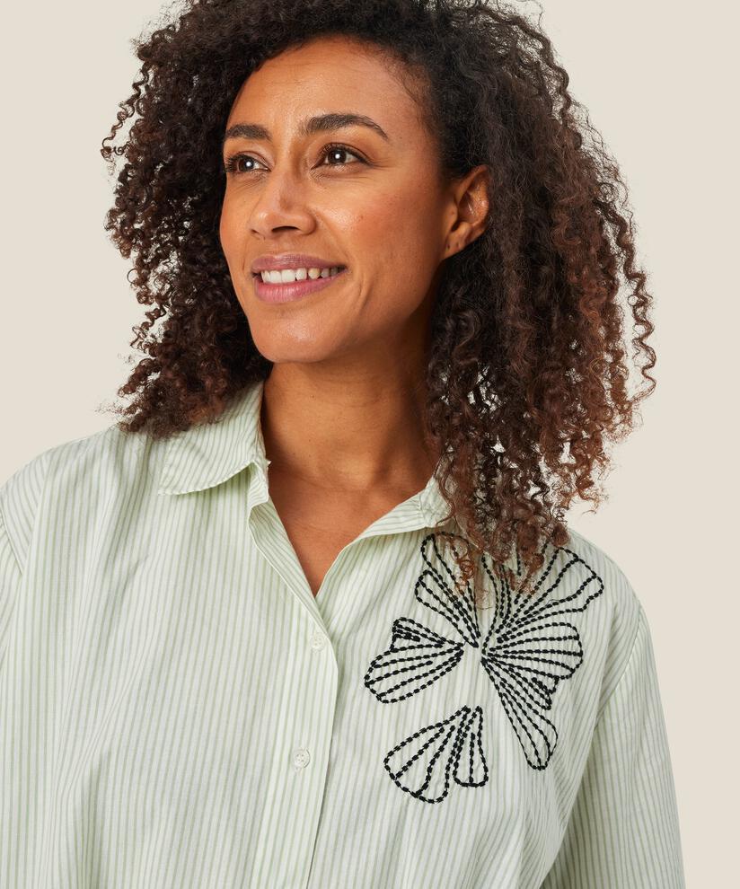chemise en coton rayé avec broderie, Frosty Green