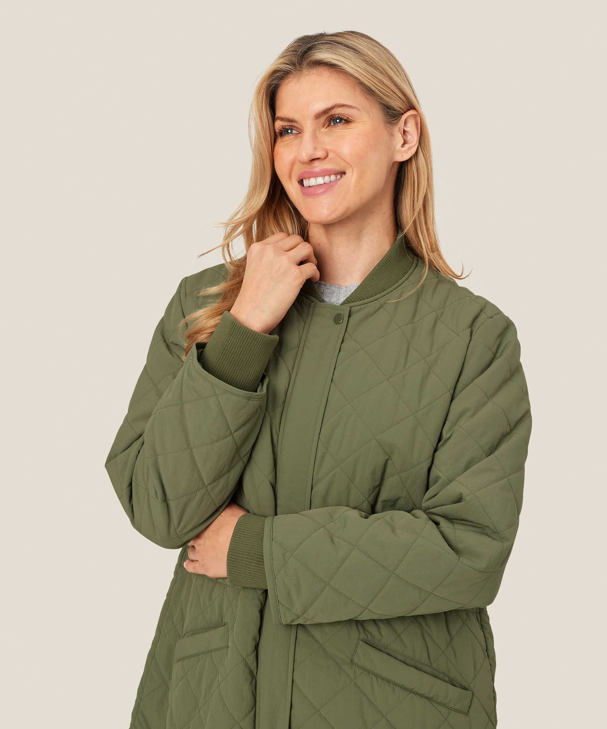 Veste matelassée avec détails côtelés et poches fendues, D. Lichen Green