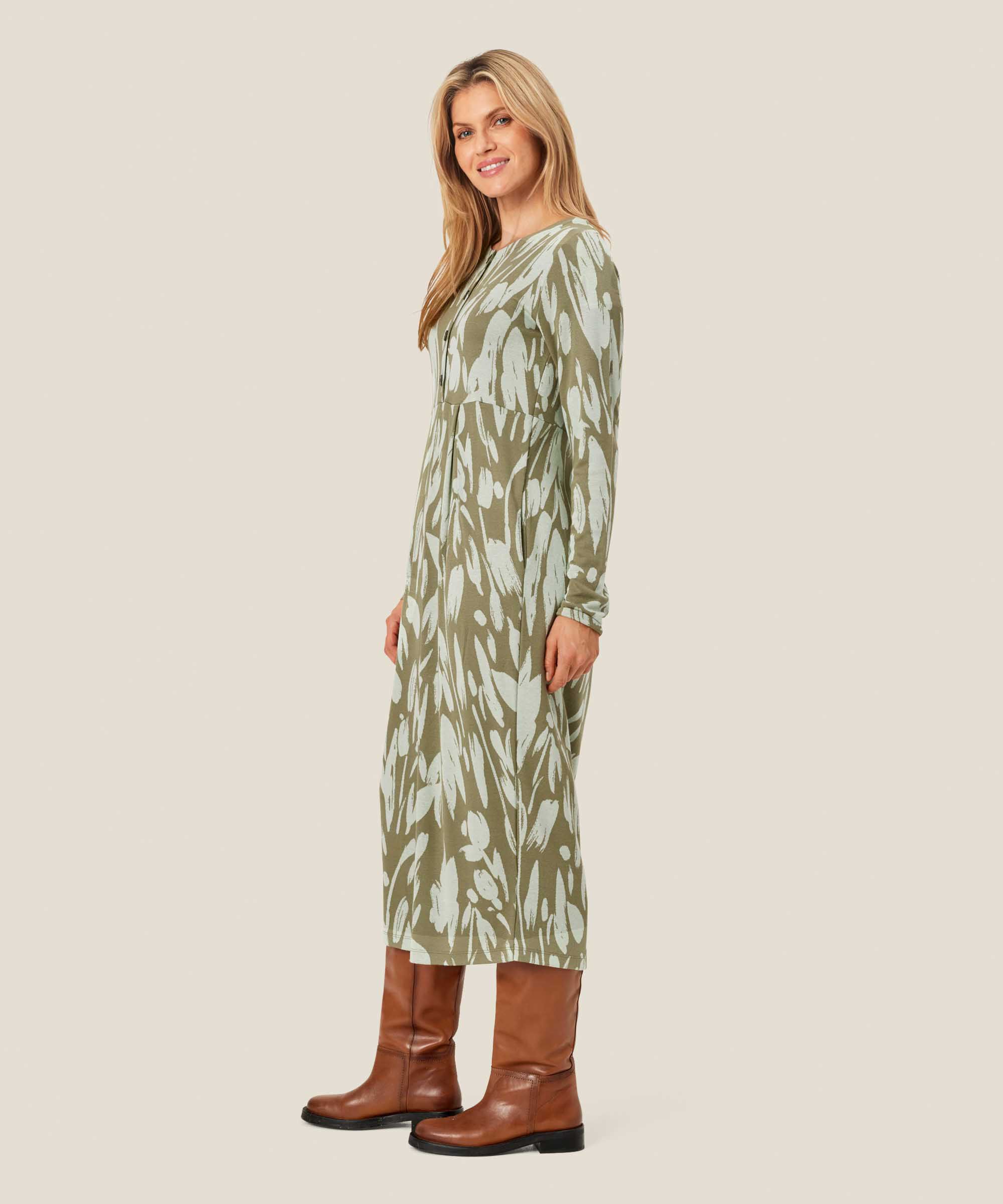 robe tulipe en jersey col rond avec boutons, Frosty Green